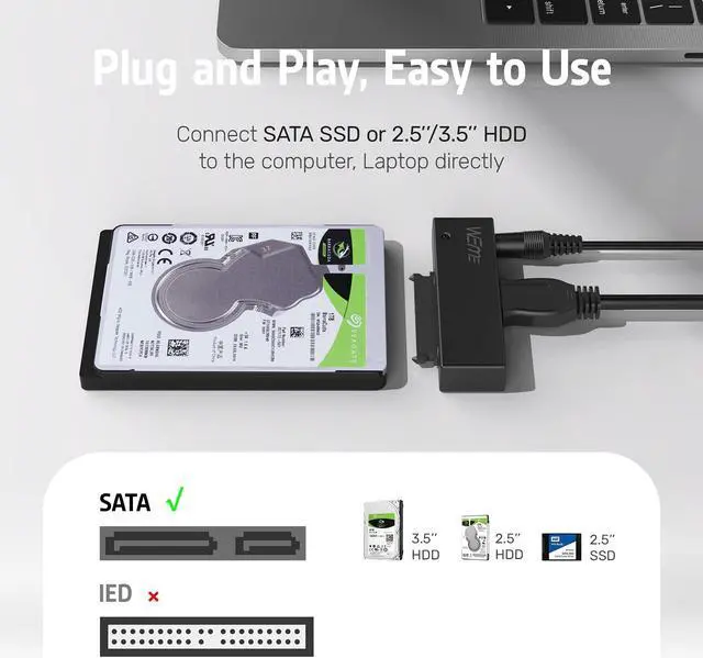 Alt view image 3 of 5 - WEme USB 3.0 to SATA Converter Adapter for 2.5 3.5 Inch Hard Drive Disk SSD HDD, Power Adapter and USB 3.0 Cable Included