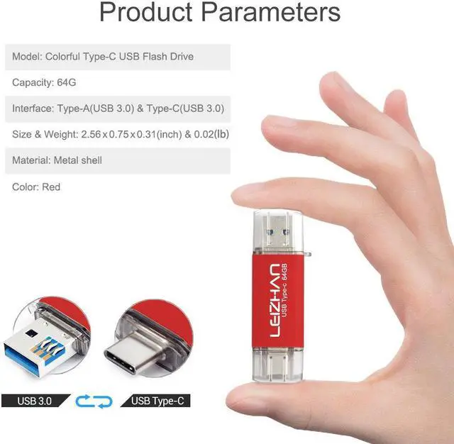 Alt view image 5 of 5 - leizhan USB C Flash Drive 128GB TYPE-C Pen Drive for Huawei Type C device Pendrive USB 3.0 High Speed Computer U Disk Red