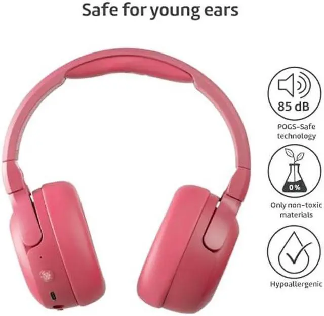 Alt view image 3 of 5 - POGS Wireless Over-Ear Noise Cancelling Headphones | The Turtle | Adjustable and Durable Headphones | Volume Limited 85 dB, Microphone | Wireless Music-Sharing Function (rPink)