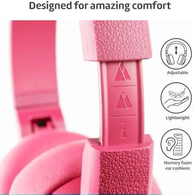 Alt view image 4 of 5 - POGS Wireless Over-Ear Noise Cancelling Headphones | The Turtle | Adjustable and Durable Headphones | Volume Limited 85 dB, Microphone | Wireless Music-Sharing Function (rPink)