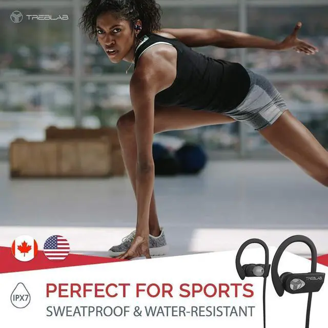 Alt view image 4 of 5 - TREBLAB XR500 Bluetooth Headphones, Best Wireless Earbuds for Sports, Running Gym Workout. IPX7 Water Resistant, Sweatproof, Secure-Fit Headset. Noise Cancelling Earphones w/Mic