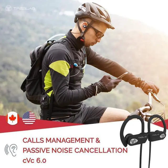 Alt view image 5 of 5 - TREBLAB XR500 Bluetooth Headphones, Best Wireless Earbuds for Sports, Running Gym Workout. IPX7 Water Resistant, Sweatproof, Secure-Fit Headset. Noise Cancelling Earphones w/Mic