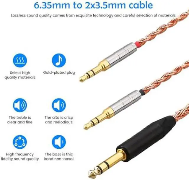 Alt view image 3 of 5 - Tirstrup 6.35mm Cable Compatible for Hifiman HE4XX, HE-400i Headphones 8 Core Braided Silver Plated Replacement Audio Upgrade Cable 1/4" 6.35mm to Dual 3.5mm (Copper, 1/4" 6.35mm) 1.2meters