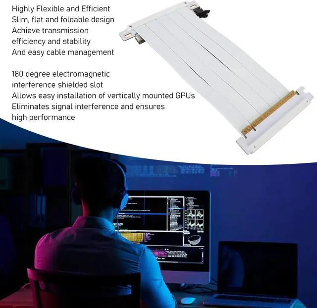 Alt view image 2 of 5 - PUSOKEI PCIE 4.0 x16 Extender Riser Cable, High Speed Flex Dual Sided Reverse 180 Degree PCI E Ports GPU Graphic Card Extension Cable for RX 7900 7800 7700 7600 7500,etc (White)