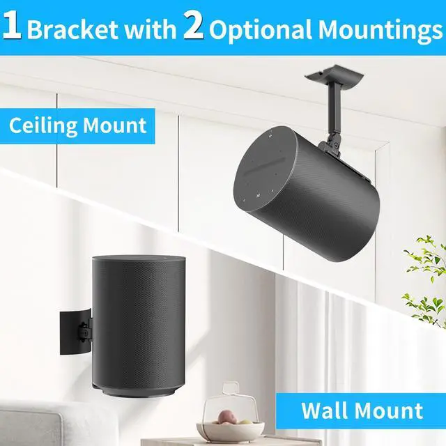 Alt view image 2 of 5 - Metal Speaker Mount for Sonos Era 100 Ceiling Mount - Adjustable Tilt and Swivel Bracket for Sonos Era 100 Wall Mount with 2 Mount Ways of Speaker Wall Mount or Ceiling Mount for Sonos Era 100, Black