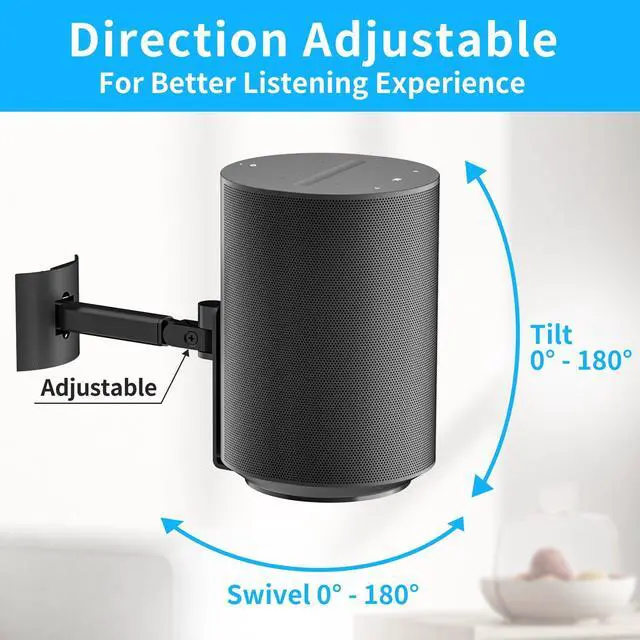 Alt view image 3 of 5 - Metal Speaker Mount for Sonos Era 100 Ceiling Mount - Adjustable Tilt and Swivel Bracket for Sonos Era 100 Wall Mount with 2 Mount Ways of Speaker Wall Mount or Ceiling Mount for Sonos Era 100, Black