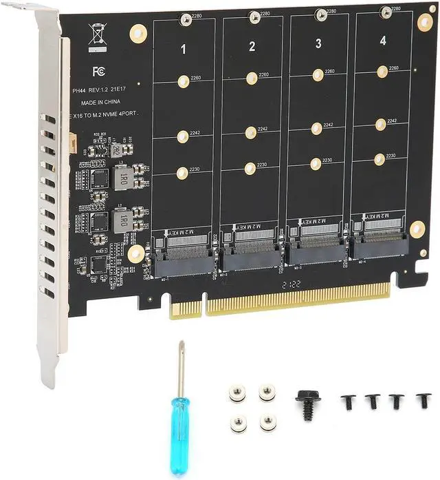 Alt view image 5 of 5 - Adapter Card 4 Port NVMe to PCI e Host Controller Expansion Card, M.2 NVMe SSD to PCIE X16 M Key Hard Drive Converter Reader Expansion Card, Stable Fast Computer Expansion Card