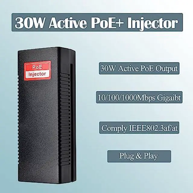 Alt view image 2 of 5 - Revotech 30W PoE Injector Adapter Gigabit, IEEE 802.3 at/af 48V DC Active POE+ RJ-45 10/100/1000Mbps, up to 100 Meters (328 Feet), Plug and Play