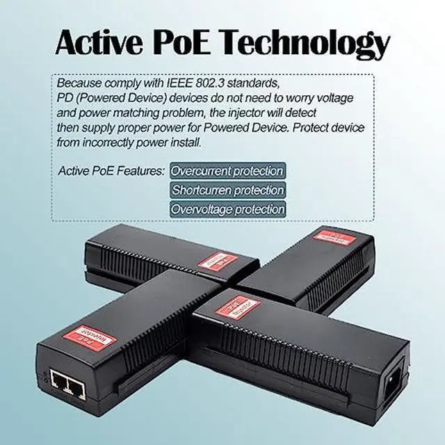 Alt view image 3 of 5 - Revotech 30W PoE Injector Adapter Gigabit, IEEE 802.3 at/af 48V DC Active POE+ RJ-45 10/100/1000Mbps, up to 100 Meters (328 Feet), Plug and Play