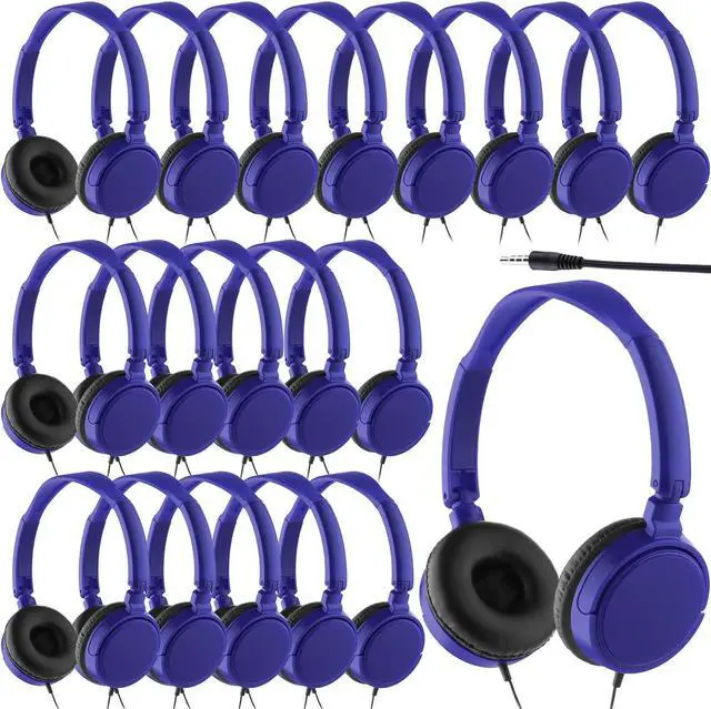 Main image of Yunsailing 18 Pack Classroom Headphones Bulk Student Wired Class Headphones Set for Kids School with Individually Wrapped Adjustable Over Ear Head Earbuds(Navy Blue)