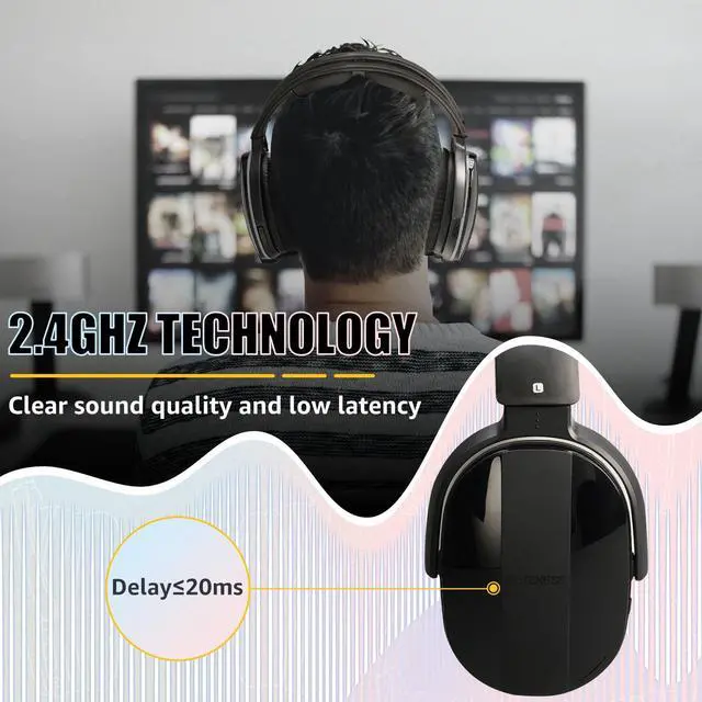 Alt view image 3 of 5 - Retekess TA005 Wireless Headphones for TV Watching with Transmitter Bundle with TA007 TV Headphones Wireless for Television 2.4G with Charging Dock,Long Range
