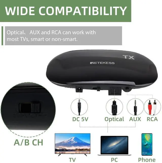 Alt view image 4 of 5 - Retekess TA005 Wireless Headphones for TV Watching with Transmitter Bundle with TA007 TV Headphones Wireless for Television 2.4G with Charging Dock,Long Range