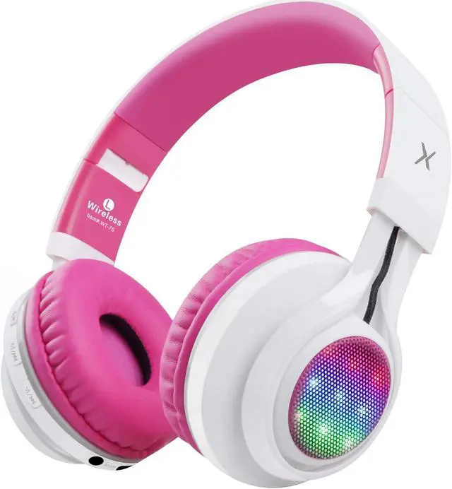 Alt view image 2 of 5 - Riwbox WT-7S Bluetooth Headphones Light Up, Foldable Stero Wireless Headset with Microphone and Volume Control for PC/Tablet/TV/Travel (Pink)