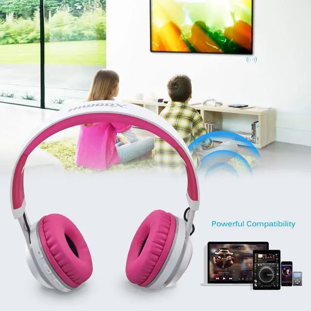 Alt view image 3 of 5 - Riwbox WT-7S Bluetooth Headphones Light Up, Foldable Stero Wireless Headset with Microphone and Volume Control for PC/Tablet/TV/Travel (Pink)