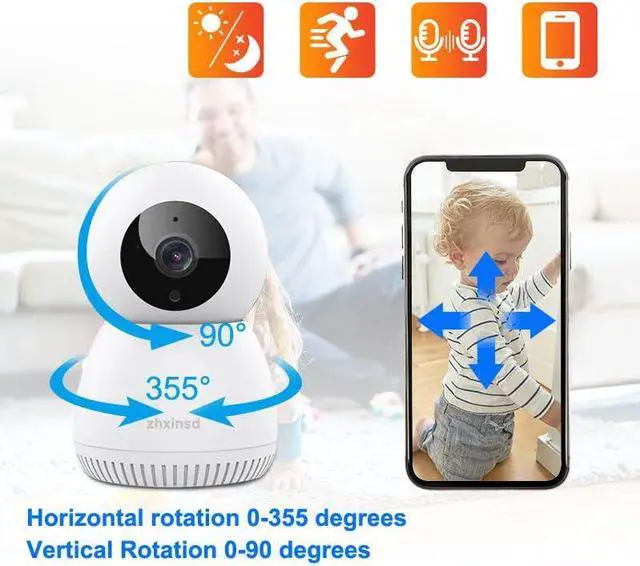 Alt view image 2 of 5 - ZHXINSD Indoor Pan Tilt Security Camera, 1080p HD Dog Pet Camera with Phone App 2.4GHz WiFi Cameras for Home Security Baby Monitor, Motion Detection, 2 Way Talk SD & Cloud Storage Works with Alexa