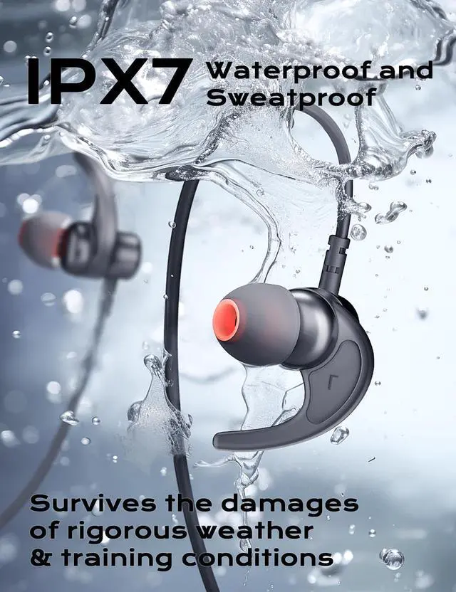 Alt view image 5 of 5 - Rythflo Bluetooth Headphones, aptX-HD Wireless 5.0 Bluetooth Earbuds w/Mic in-Ear Magnetic Neckband Earphones 30Hrs Playtime w/Earhooks, IPX7 Sweatproof Deep Bass Headset for Phone Call Music Sports