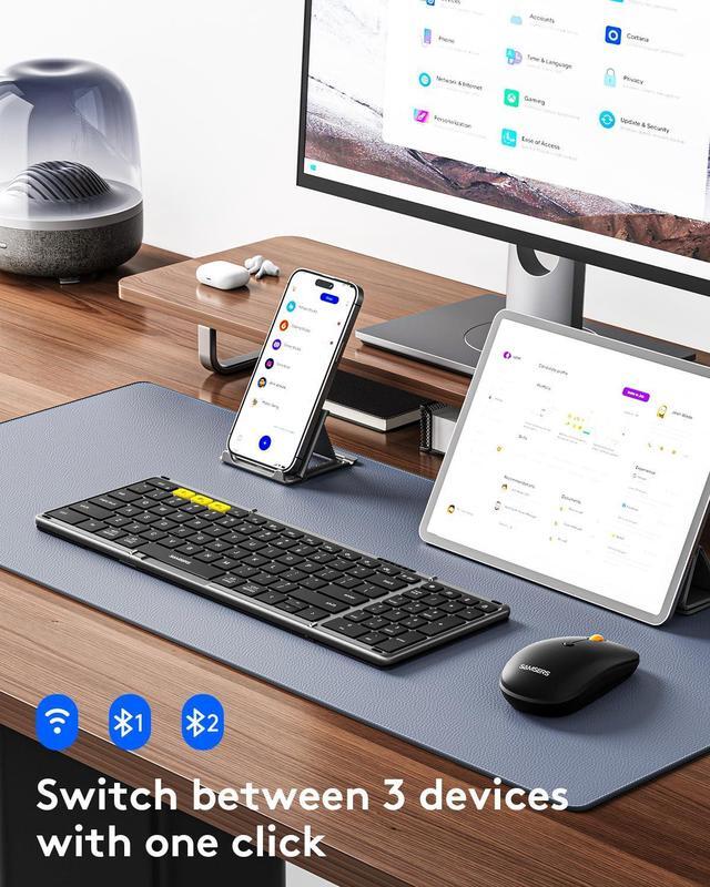 Alt view image 2 of 5 - Foldable Keyboard and Mouse, Samsers Folding Bluetooth Keyboard Mouse Combo, 2.4G + BT5.0 x 2, Full-Size Portable Travel Keyboard & USB-C Rechargeable Wireless Mouse for Windows Android iOS Mac OS