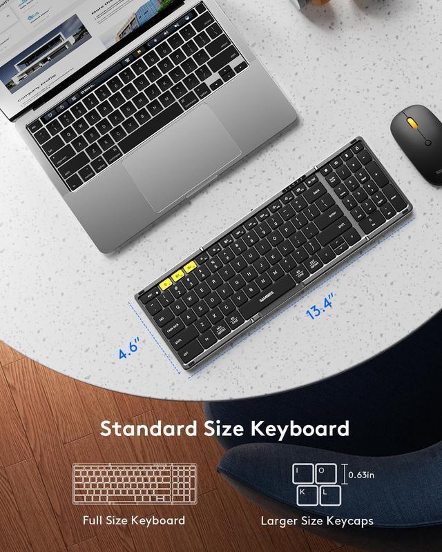 Alt view image 3 of 5 - Foldable Keyboard and Mouse, Samsers Folding Bluetooth Keyboard Mouse Combo, 2.4G + BT5.0 x 2, Full-Size Portable Travel Keyboard & USB-C Rechargeable Wireless Mouse for Windows Android iOS Mac OS