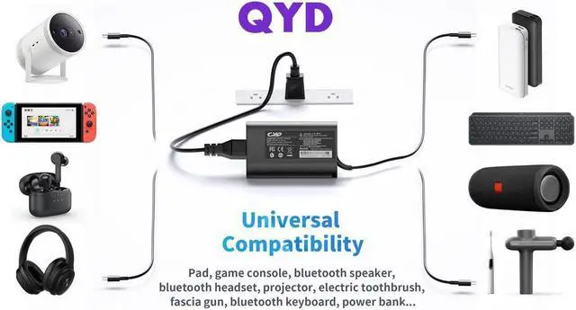 Alt view image 5 of 5 - 45W USB C AC Power Adapter, QYD Type C Laptop Charger Compatible with Dell XPS 13 9300 9305 9315 9305 9310 7390 2in1 Latitude 7389 3390 5285 5289 5290 7285 7370 7200 7210 Power Supply Cord