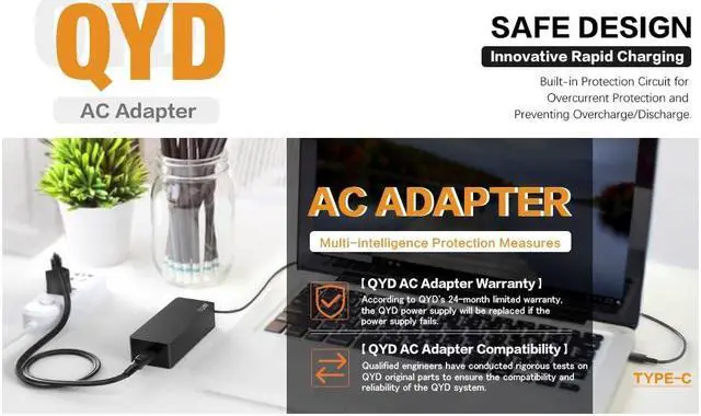 Alt view image 4 of 5 - 90W USB C Thinkpad Charger, QYD Type C Laptop Charger Compatible with Lenovo Thinkpad X1 Carbon 7 8 9 10 11 Gen ThinkPad X1 Yoga Gen 8 7 6 5 Thinkpad T14s T14 L15 L14 P16s P14s L13 E15 E14 X13