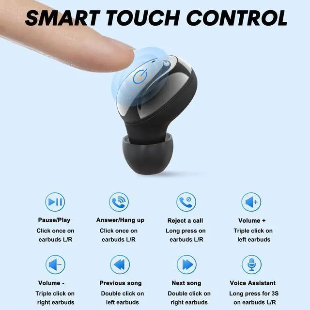 Alt view image 4 of 5 - Mini Wireless Earbuds Smallest Invisible Bluetooth Noise Cancelling Blue Tooth Ear Buds for iPhone Mini True Tiny Wireless Earbuds for Small Ears Women Hidden Bluetooth Earbuds in-Ear Headphones