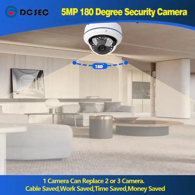 Alt view image 2 of 5 - 5MP 4MP 180 Degree Wide Angle Dome Security Camera HD-TVI/CVI/AHD/960H Analog 4 in 1 Super Hybrid HD CCTV Surveillance 1.7mm Fisheye Lens Outdoor/Indoor IR Day&Night Vision Home Cam