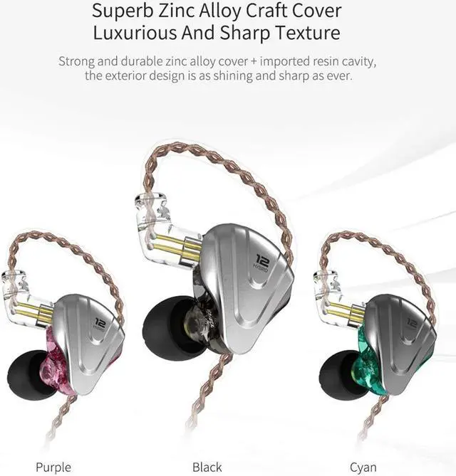 Alt view image 2 of 5 - in-Ear Monitors, KZ ZSX 1DD+5BA hybrid HIFI Stereo Noise Isolating Sport IEM Earphones/Earbuds/Headphones with Detachable Cable (without MIC, Cyan)