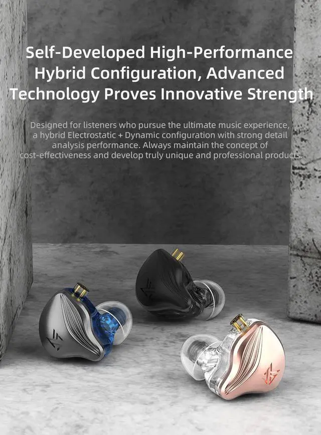 Alt view image 2 of 5 - KZ ZEX Earbuds 1 electrostatic + 1 Dynamic Earphone in Ear Monitor Headphone with Detachable Cables Suitable for Audio Engineer, Musician (Graphite Color, Without Mic)