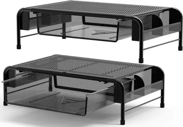 Alt view image 2 of 5 - Simple Houseware 2PK Metal Desk Monitor Stand Riser with Organizer Drawer