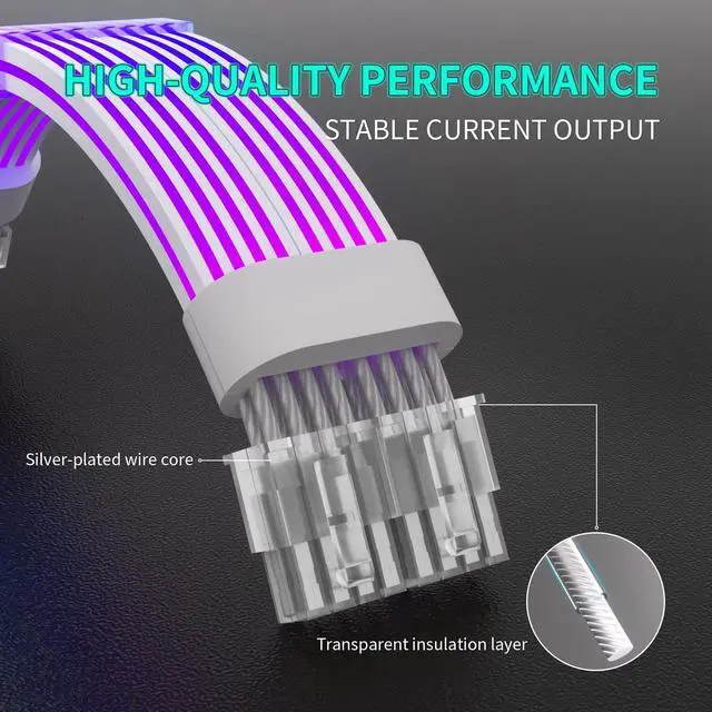 Alt view image 4 of 5 - Sirlyr 8 Pin RGB GPU Cable,2 x 8Pin (6+2) PCIE RGB PSU Cables 5V 3Pin ARGB Graphics Card Power Supply Extension - for PC Build,Four Sides Lighting Strips White Style
