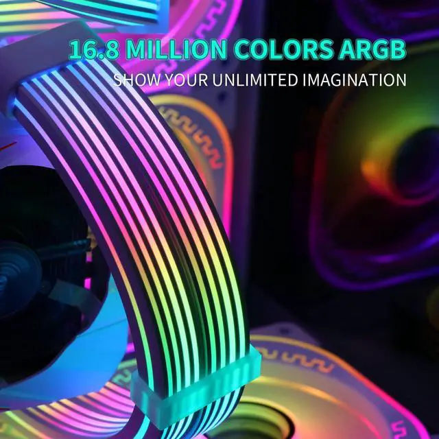Alt view image 5 of 5 - Sirlyr 8 Pin RGB GPU Cable,2 x 8Pin (6+2) PCIE RGB PSU Cables 5V 3Pin ARGB Graphics Card Power Supply Extension - for PC Build,Four Sides Lighting Strips White Style