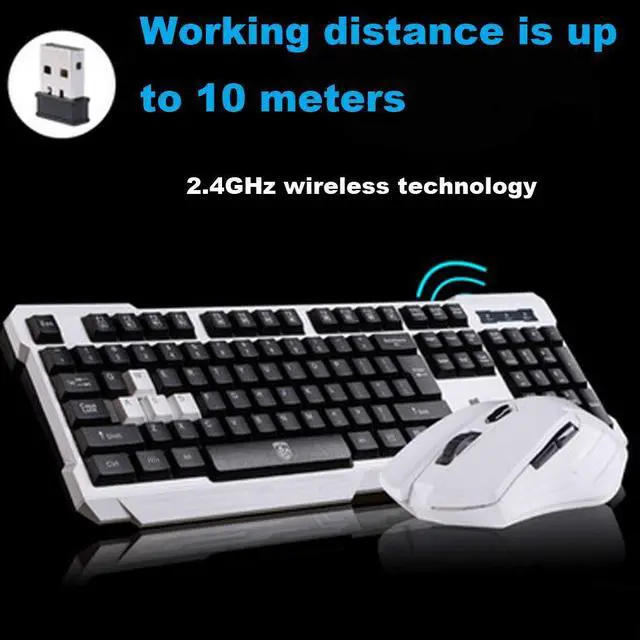 Alt view image 2 of 5 - Keyboard Mouse Combos,Soke-Six Waterproof Multimedia 2.4GHz Wireless Gaming Keyboard with USB Cordless Ergonomic Mouse DPI Control for Desktop PC Laptop(White)