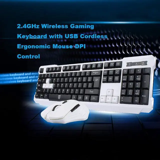 Alt view image 3 of 5 - Keyboard Mouse Combos,Soke-Six Waterproof Multimedia 2.4GHz Wireless Gaming Keyboard with USB Cordless Ergonomic Mouse DPI Control for Desktop PC Laptop(White)