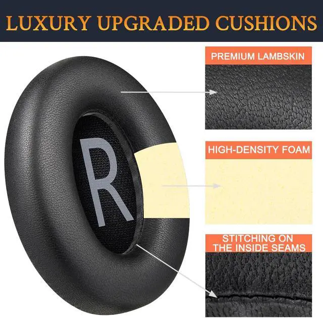 Alt view image 4 of 5 - SOULWIT Lambskin Replacement Earpads for Bose 700 (NC700) Wireless Headphones, Ear Pads Cushions with Softer Leather, High-Density Noise Cancelling Foam, Added Thickness - Black