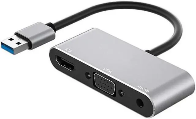 Alt view image 2 of 5 - suckoo Replacement USB to HDMI VGA 3.5 Audio Splitter Cable 1 in 2 Out External Graphics Card Compatible Computer Host Laptop usb2.0 External 2 Port hdmi vga TV Monitor Projector Adapter Converter