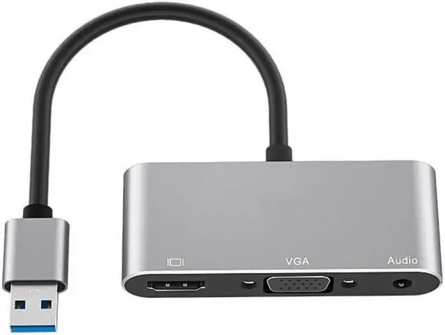 Alt view image 3 of 5 - suckoo Replacement USB to HDMI VGA 3.5 Audio Splitter Cable 1 in 2 Out External Graphics Card Compatible Computer Host Laptop usb2.0 External 2 Port hdmi vga TV Monitor Projector Adapter Converter