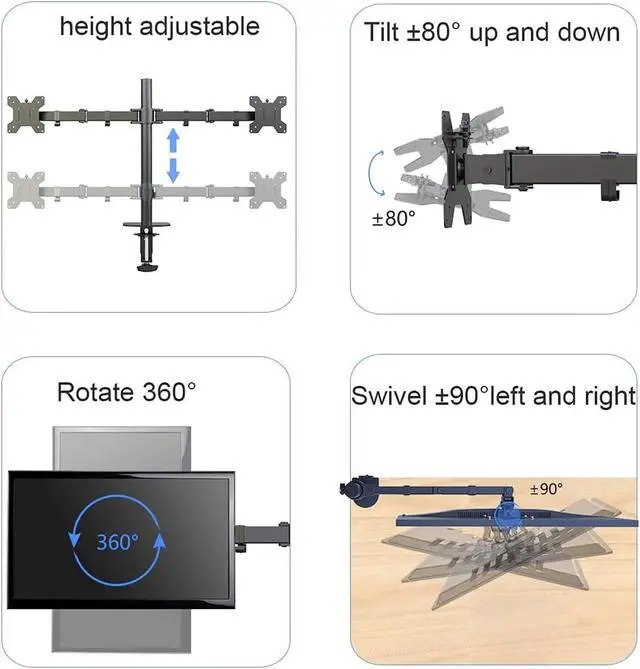 Alt view image 2 of 5 - Suptek Dual LED LCD Monitor Desk Mount Heavy Duty Fully Adjustable Stand for 2 / Two Screens up to 27 inch