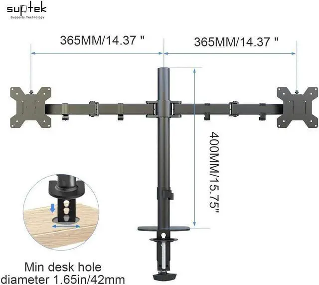 Alt view image 5 of 5 - Suptek Dual LED LCD Monitor Desk Mount Heavy Duty Fully Adjustable Stand for 2 / Two Screens up to 27 inch