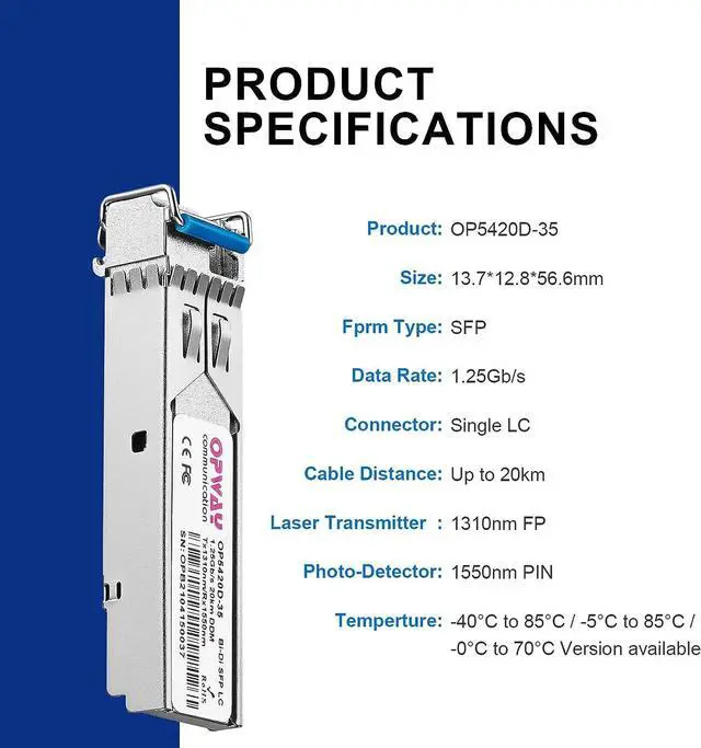 Alt view image 2 of 5 - 2PCS/PACK SFP 1.25Gb/s Bi-directional Transceiver 1310nm/1550nm 20km Single LC Connector 1000Base-LX Ethernet Module for Cisco, Ubiquiti UF-SM-1G, Netgear, Mikrotik OP5420D-35
