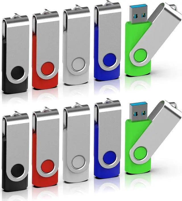 Main image of TOPESEL 10 Pack 16GB USB 3.0 Flash Drive Memory Stick Thumb Drives (5 Mixed Colors: Black Blue Green Red Silver)