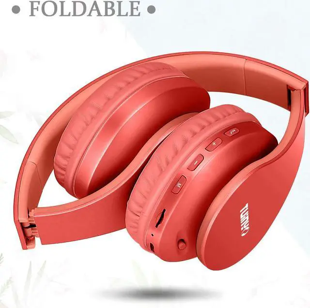 Alt view image 3 of 5 - TUINYO Wireless Headphones Over Ear, Bluetooth Headphones with Microphone, Foldable Stereo Wireless Headset- (RED)