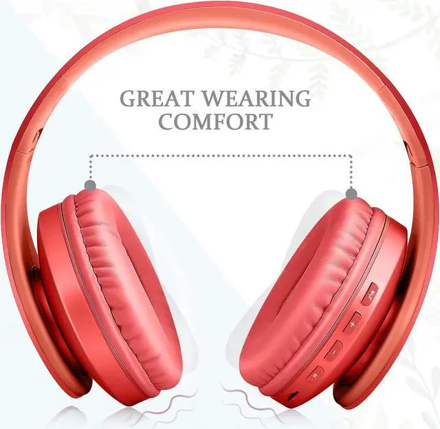 Alt view image 4 of 5 - TUINYO Wireless Headphones Over Ear, Bluetooth Headphones with Microphone, Foldable Stereo Wireless Headset- (RED)