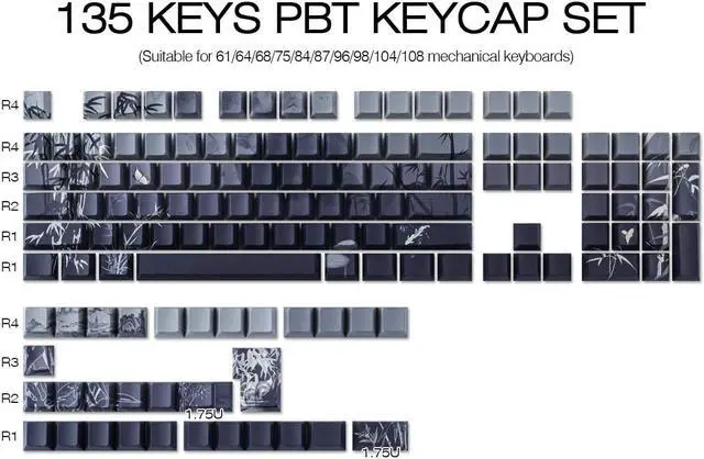 Alt view image 5 of 5 - Tsungup PBT Keycaps - Side Printed Keycap Set,135 Keys Bamboo Sea Custom Keycaps Gradient Grey Shine Through Keycaps,Cherry Profile Keyboard Keycaps for Cherry MX Switches Mechanical Keyboards