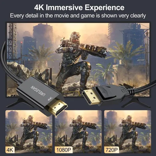 Alt view image 2 of 5 - DisplayPort to HDMI 4K 6Feet, 4K DisplayPort to HDMI Cable Uni-Directional DP to HDMI Cord for Dell, Monitor, Projector, Desktop, AMD, Lenovo, HP, ThinkPad -5Pack