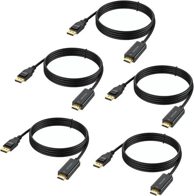 Main image of DisplayPort to HDMI 4K 6Feet, 4K DisplayPort to HDMI Cable Uni-Directional DP to HDMI Cord for Dell, Monitor, Projector, Desktop, AMD, Lenovo, HP, ThinkPad -5Pack