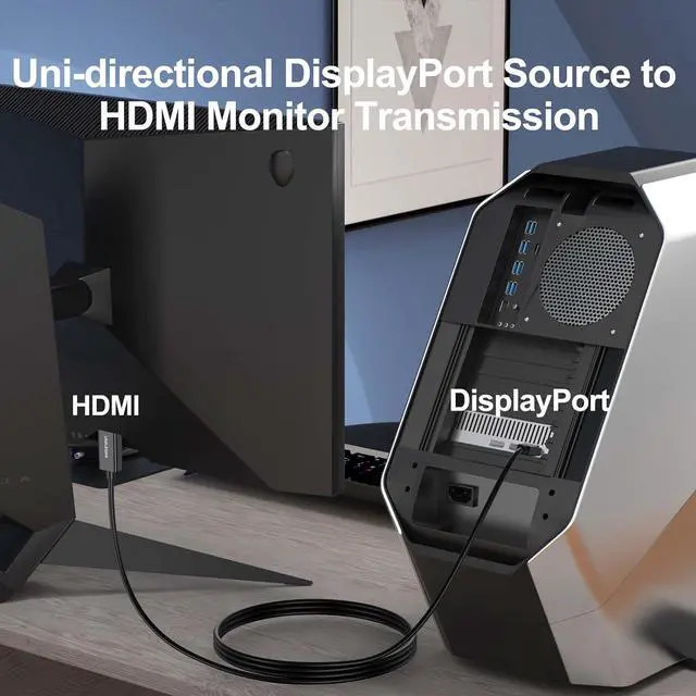 Alt view image 3 of 5 - DisplayPort to HDMI 4K 6Feet, 4K DisplayPort to HDMI Cable Uni-Directional DP to HDMI Cord for Dell, Monitor, Projector, Desktop, AMD, Lenovo, HP, ThinkPad -5Pack