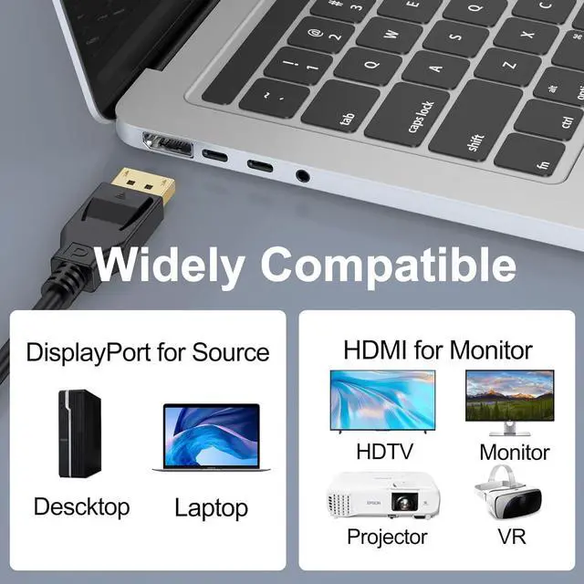 Alt view image 5 of 5 - DisplayPort to HDMI 4K 6Feet, 4K DisplayPort to HDMI Cable Uni-Directional DP to HDMI Cord for Dell, Monitor, Projector, Desktop, AMD, Lenovo, HP, ThinkPad -5Pack