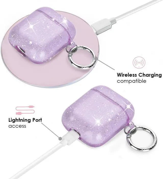 Alt view image 4 of 5 - Velvet Caviar compatible with AirPods Case 2nd and 1st Generation - Cute Protective Hard Cover for Women - Lilac Stardust Glitter