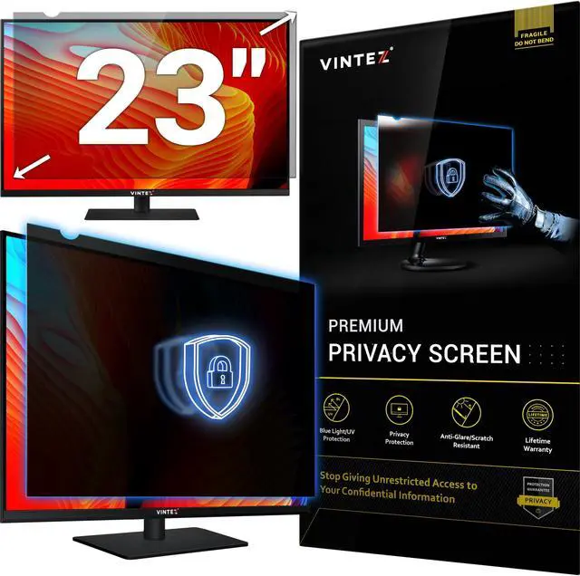 Main image of VINTEZ 23 Inch 16:9 Computer Privacy Screen Filter for Widescreen Monitor and Laptop - Anti-Glare - Anti-Scratch Protector Film - Data Confidentiality Shield [1 Pack]