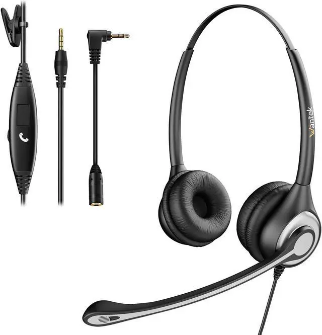 Main image of Wantek Cell Phone Headset with Microphone Noise Cancelling, Wired 3.5mm Computer Headphone for iPhone Samsung Android PC Laptop Tablet Skype Call Center Home Office, Ultra Comfort(F602J35)